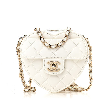 Chanel Lambskin Quilted CC In Love Heart Clutch With Chain White 1 of 11