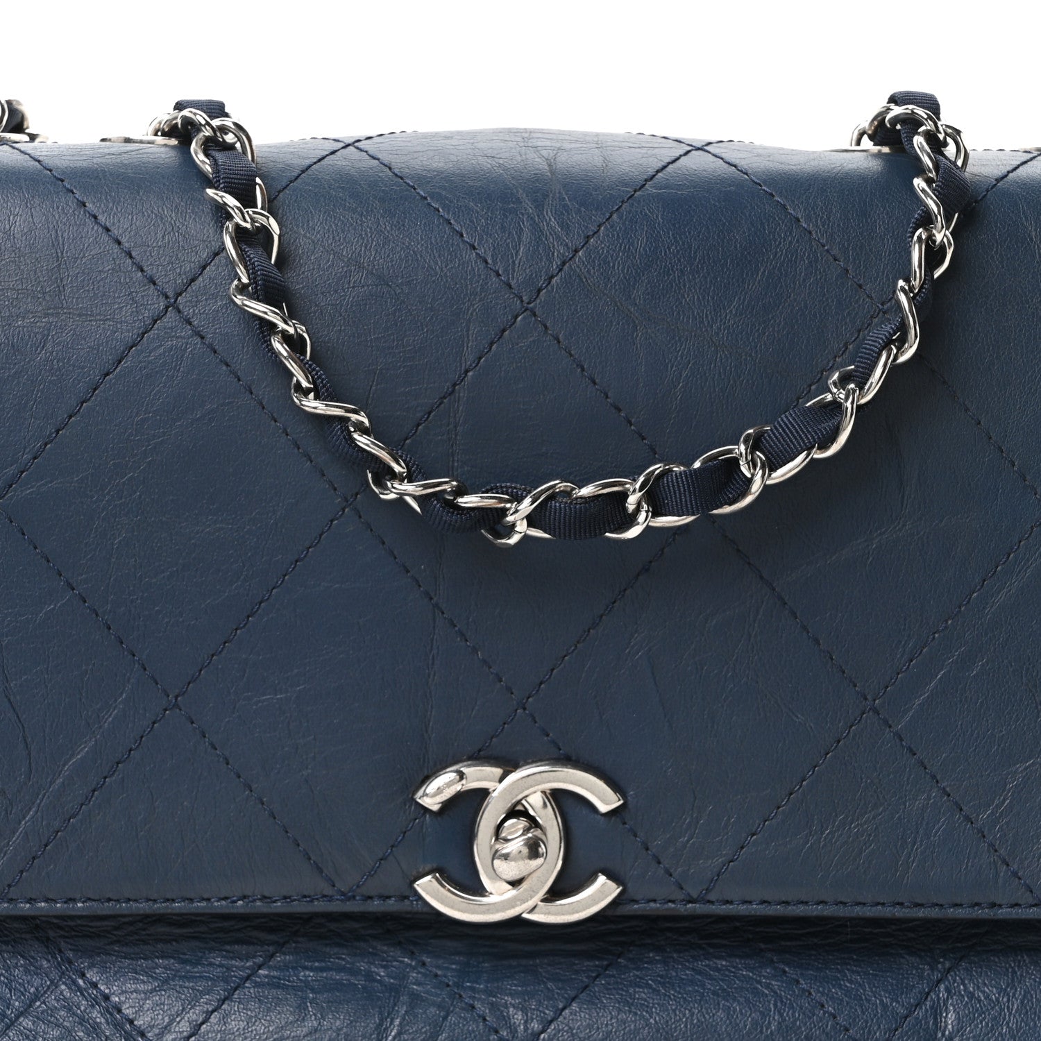Chanel Calfskin Stitched Medium Single Flap Navy 8 of 10