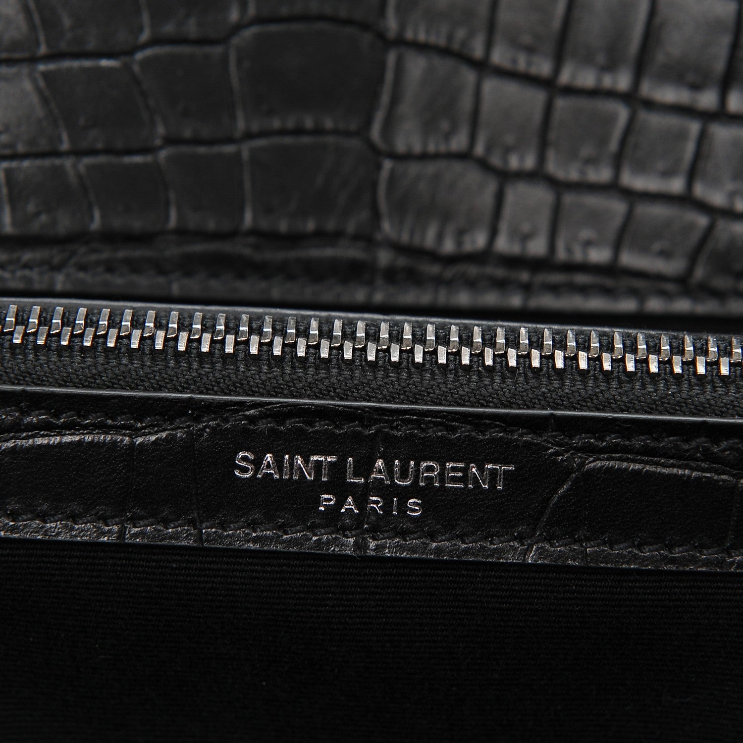 Saint Laurent Calfskin Crocodile Embossed Medium West Hollywood Monogram Fold-Over Black 5 of 6