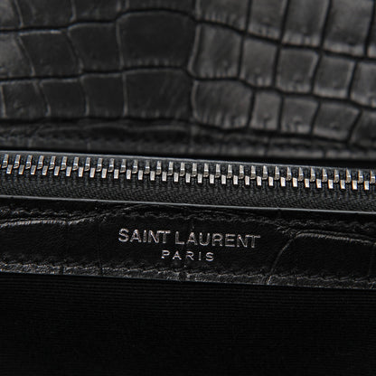 Saint Laurent Calfskin Crocodile Embossed Medium West Hollywood Monogram Fold-Over Black 5 of 6