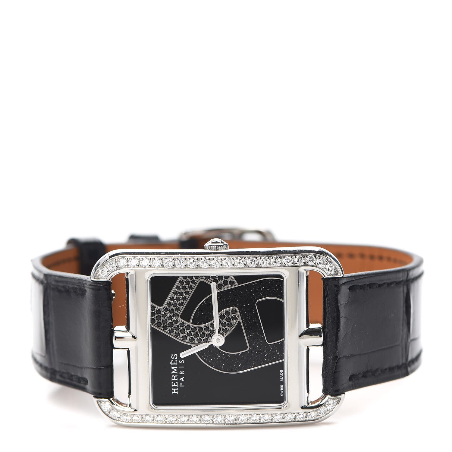 Hermes Stainless Steel Alligator Diamond Black Spinel 29mm Cape Cod Chaine d'Ancre Joaillier Quartz Watch Noir 2 of 5