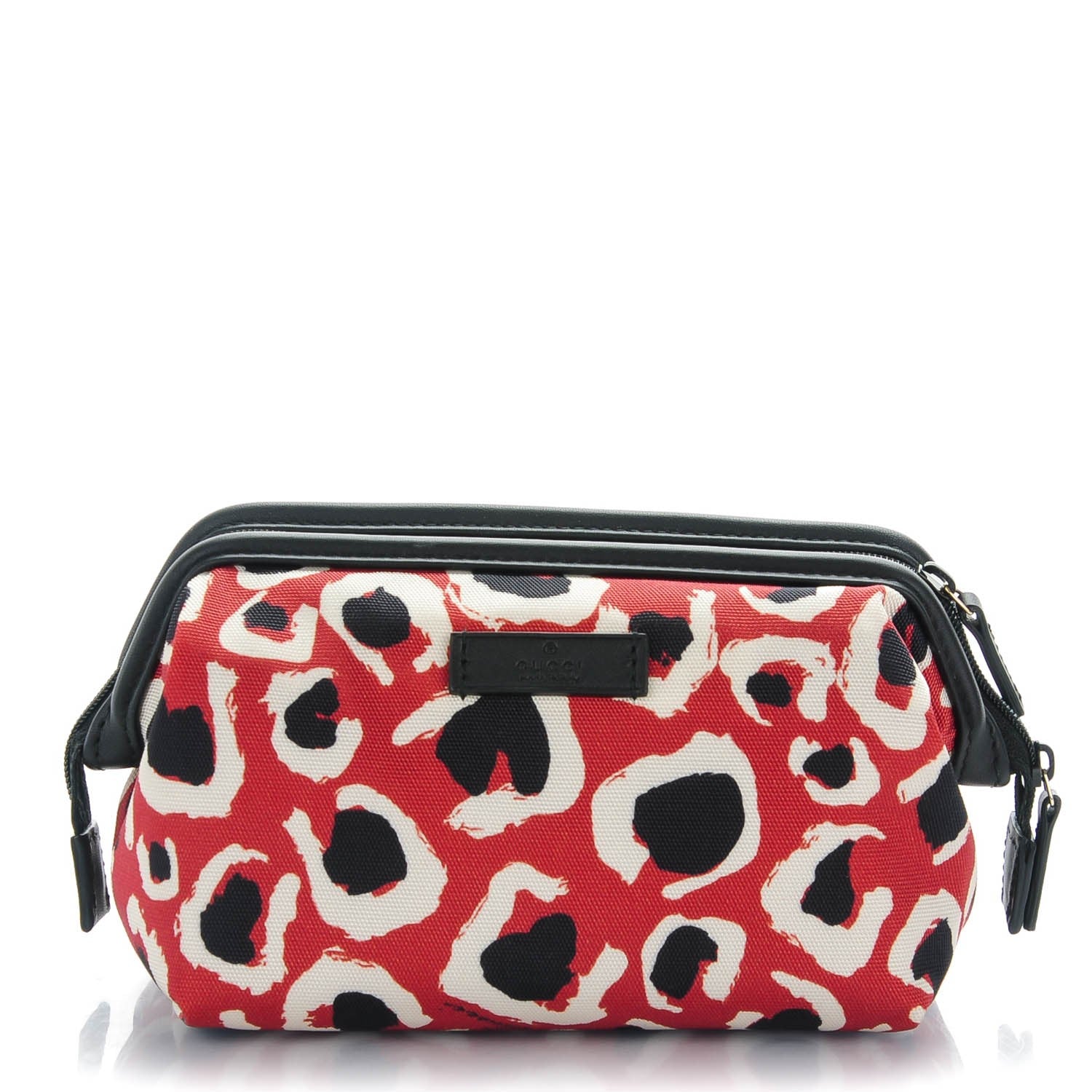 Gucci Canvas Leopard Print Cosmetic Pouch Red 1 of 7
