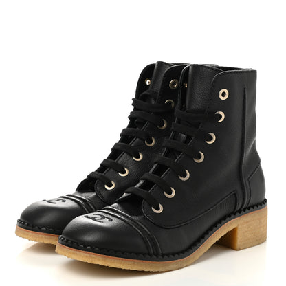 Chanel Calfskin Lace Up Combat Boots 39 Black 3 of 8