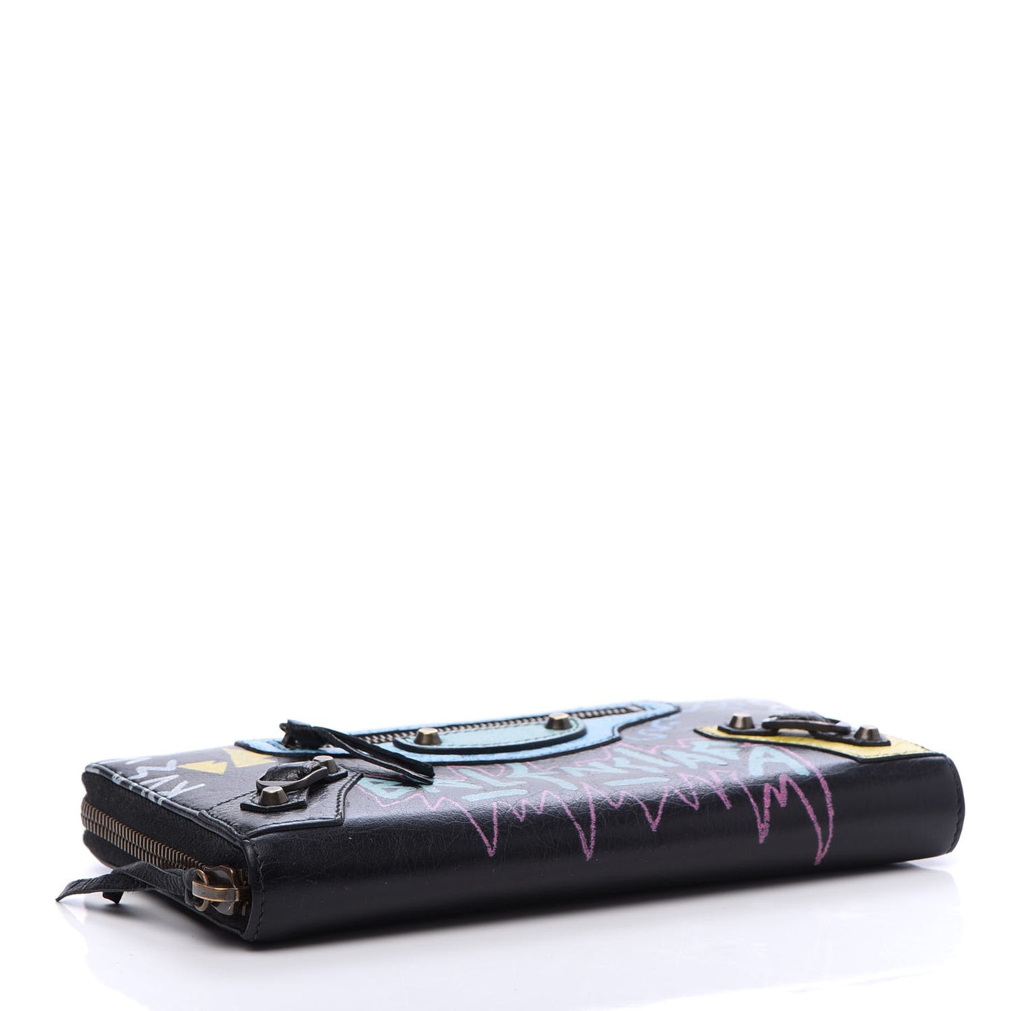 Agneau Arena Graffiti All Over Classic Hardware Continental Zip Around Wallet Black Multicolor