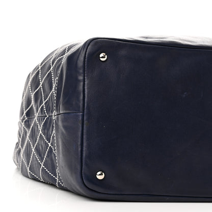 Chanel Lambskin Contrast Stitch Large Drawstring Tote Navy 9 of 10