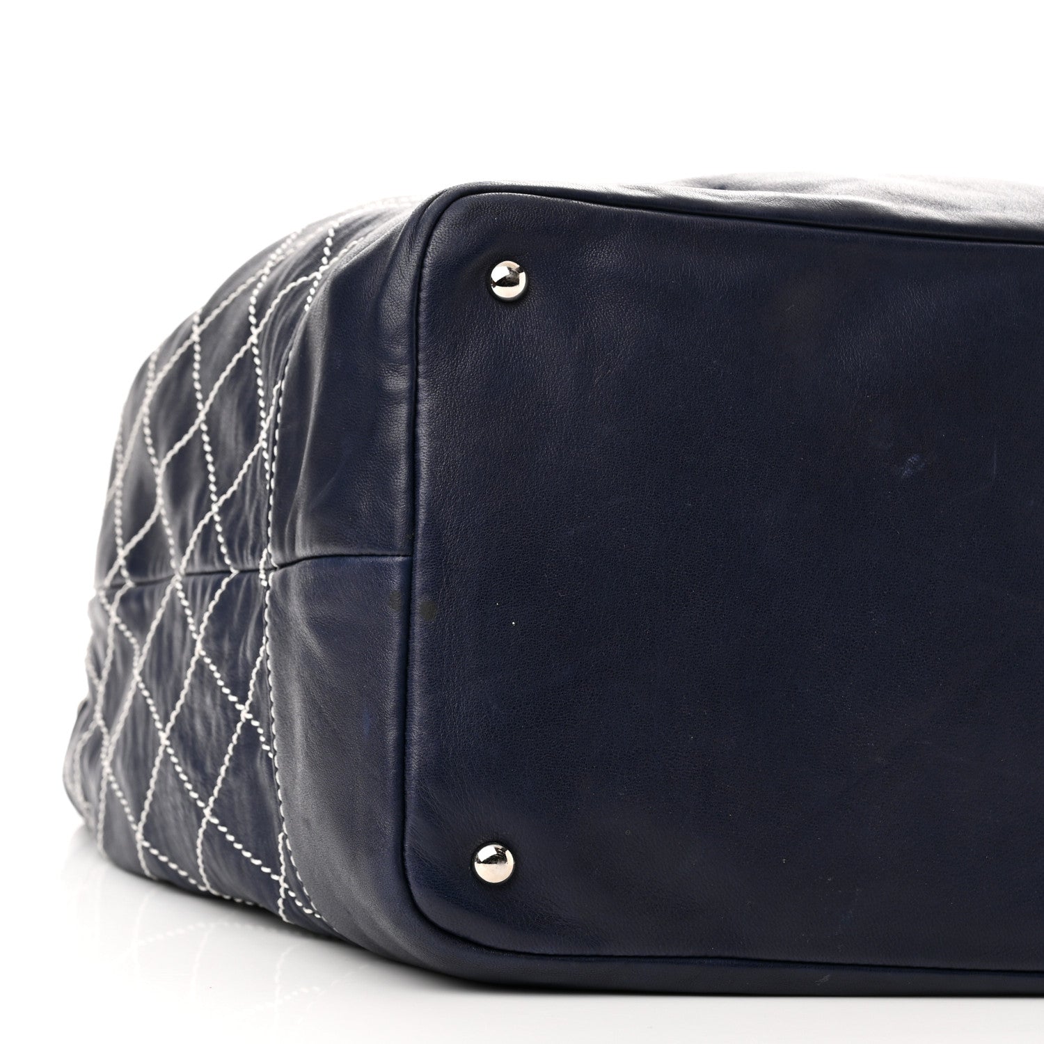 Chanel Lambskin Contrast Stitch Large Drawstring Tote Navy 9 of 10