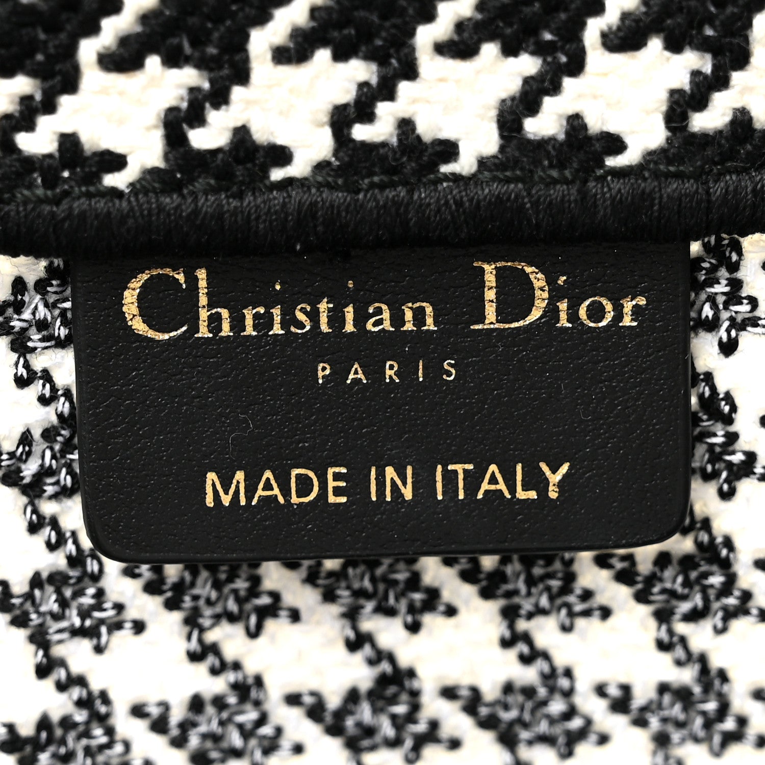 Christian Dior Canvas Houndstooth Embroidered Medium Book Tote Black White 6 of 14