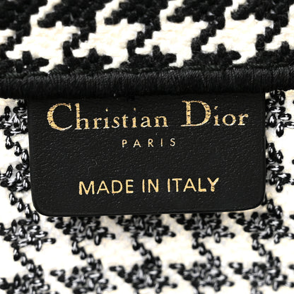 Christian Dior Canvas Houndstooth Embroidered Medium Book Tote Black White 6 of 14