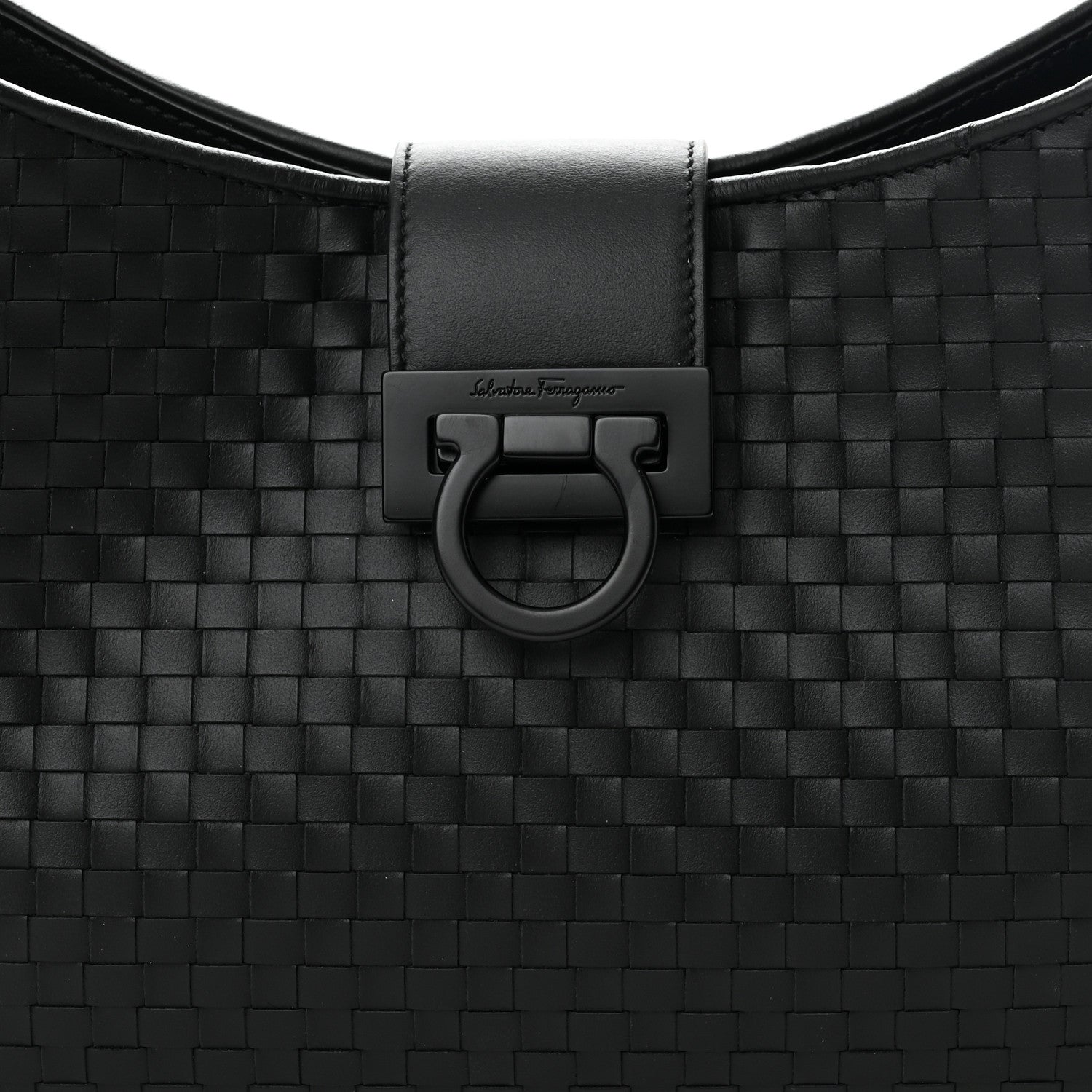 Salvatore Ferragamo Calfskin Intreccio Trifolio Shoulder Bag Black 7 of 9