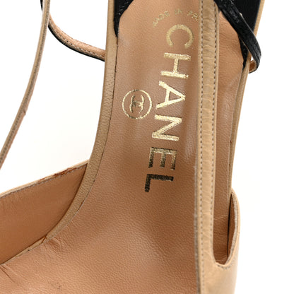 Chanel Lambskin Pointed Cap Toe CC Slingback Heels 39 Beige Black 10 of 14