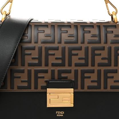 Fendi Vitello Liberty Bi-Color FF 1974 Embossed Chain Strap Kan U Shoulder Bag Black Maya 8 of 11