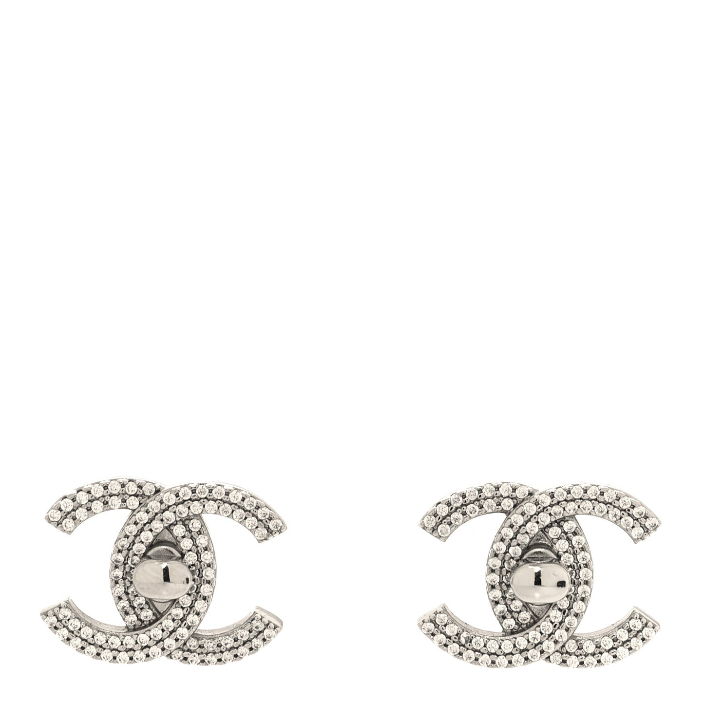 Crystal CC Turnlock Earrings Silver