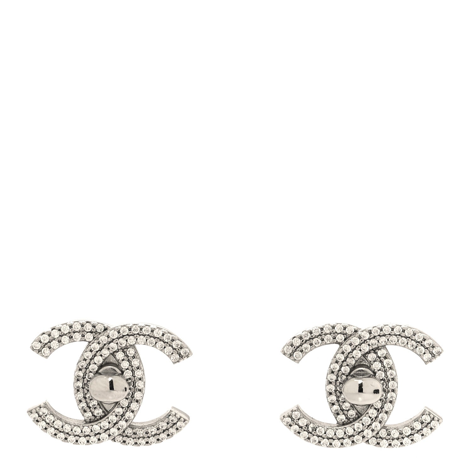 Chanel Crystal CC Turnlock Earrings Silver 1 of 5
