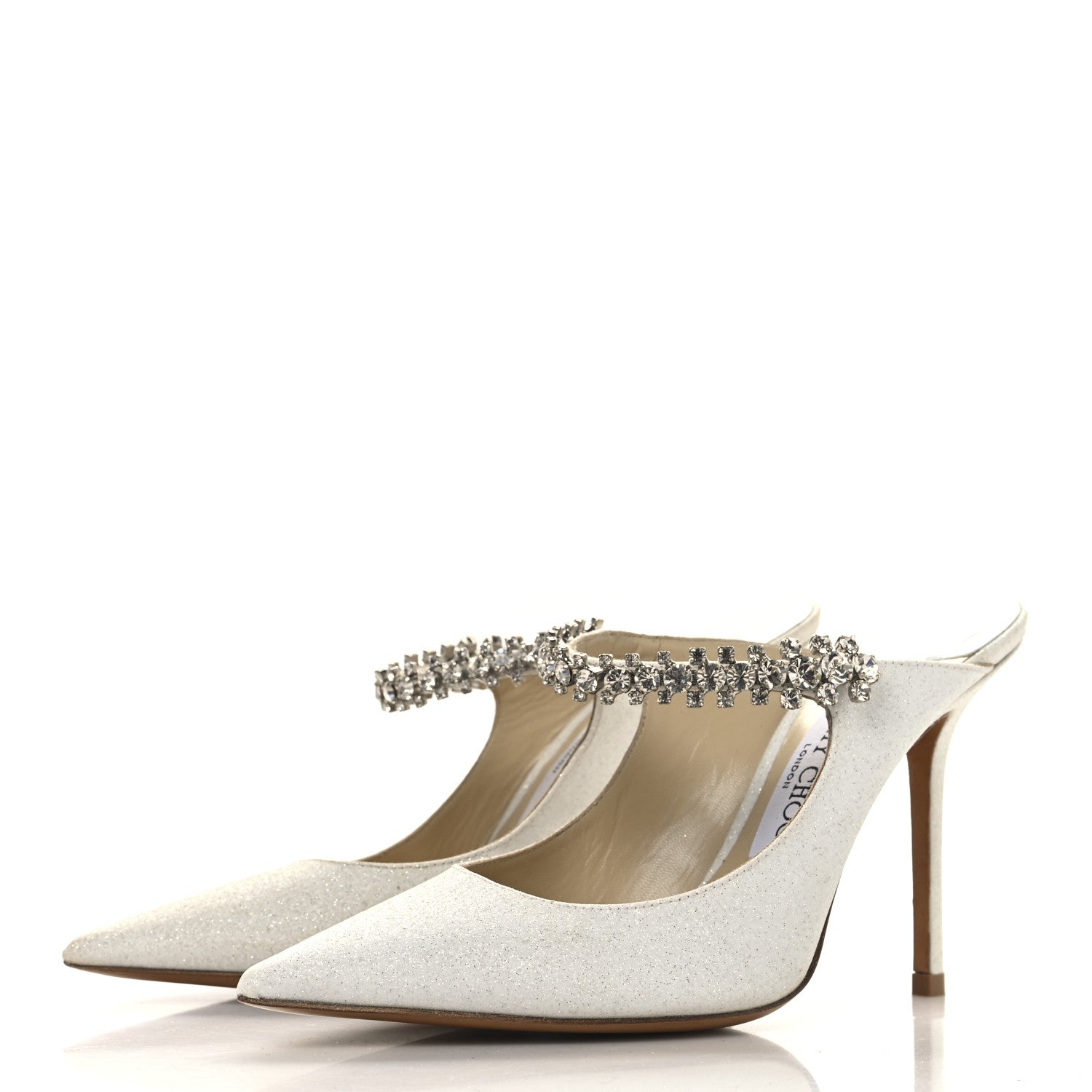 Jimmy Choo Canvas Glitter Crystal Bing 100 Pumps 36 White 1738469