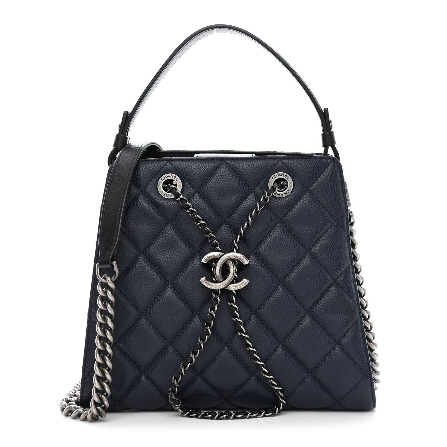 Caviar Quilted Small CC Bucket Bag Navy