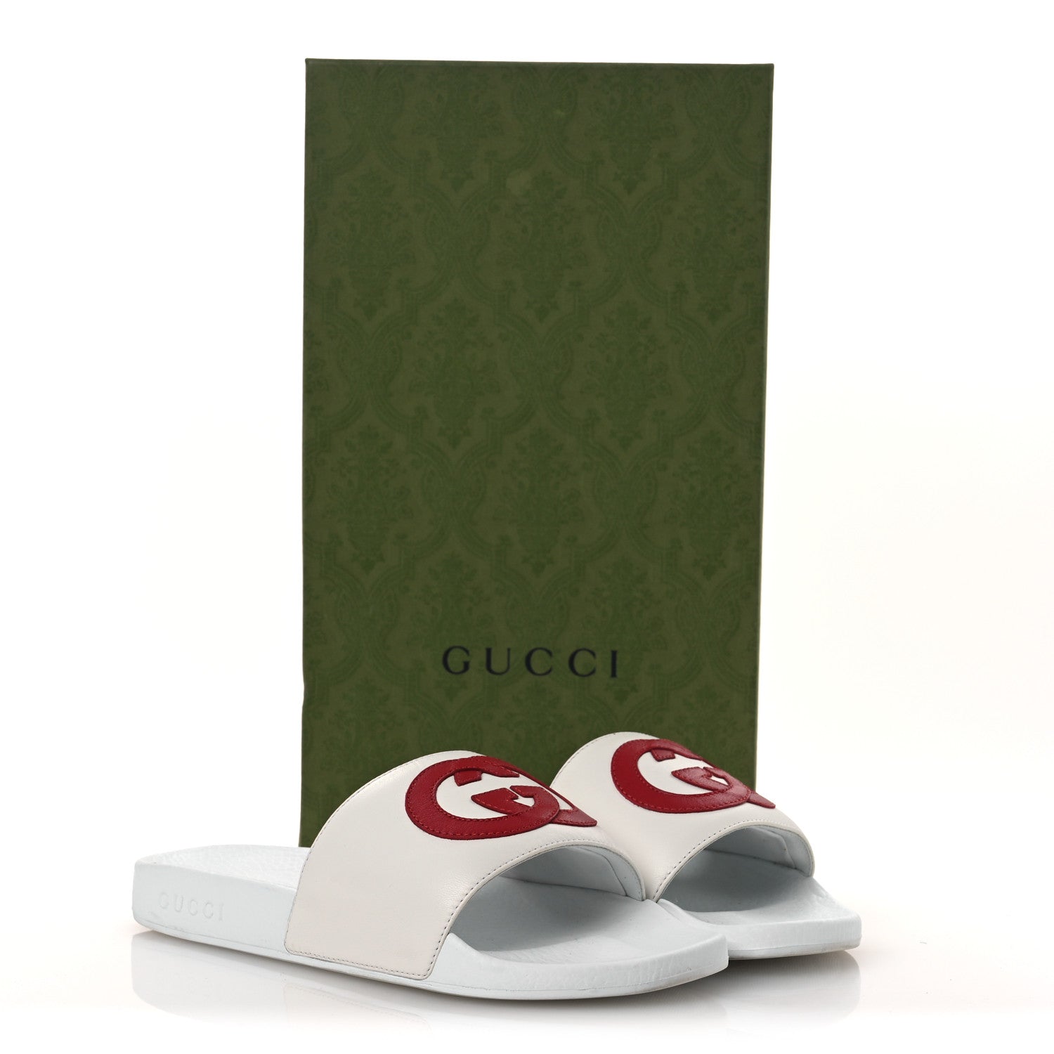 Gucci Nappa Miro Soft Calfskin Interlocking G Mens Slide Sandals 6 White Hibiscus Red 12 of 12