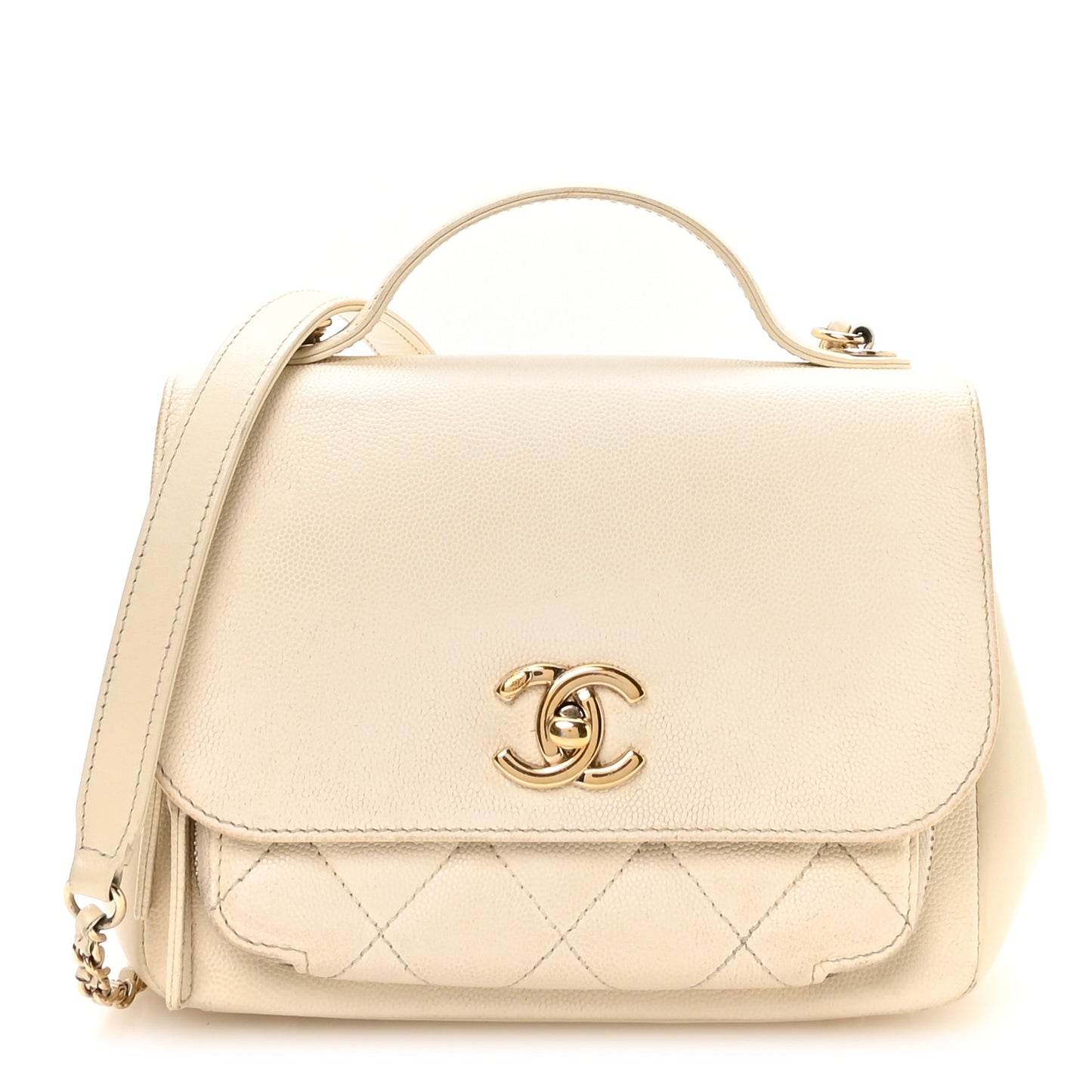 Caviar Quilted Small Business Affinity Flap White