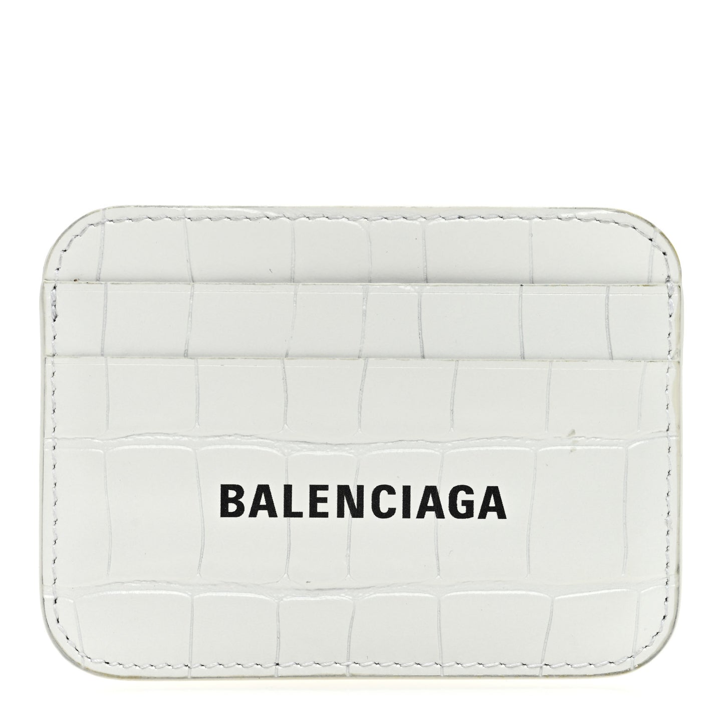 Shiny Calfskin Logo Crocodile Embossed Cash Rounded Card Holder Optic White