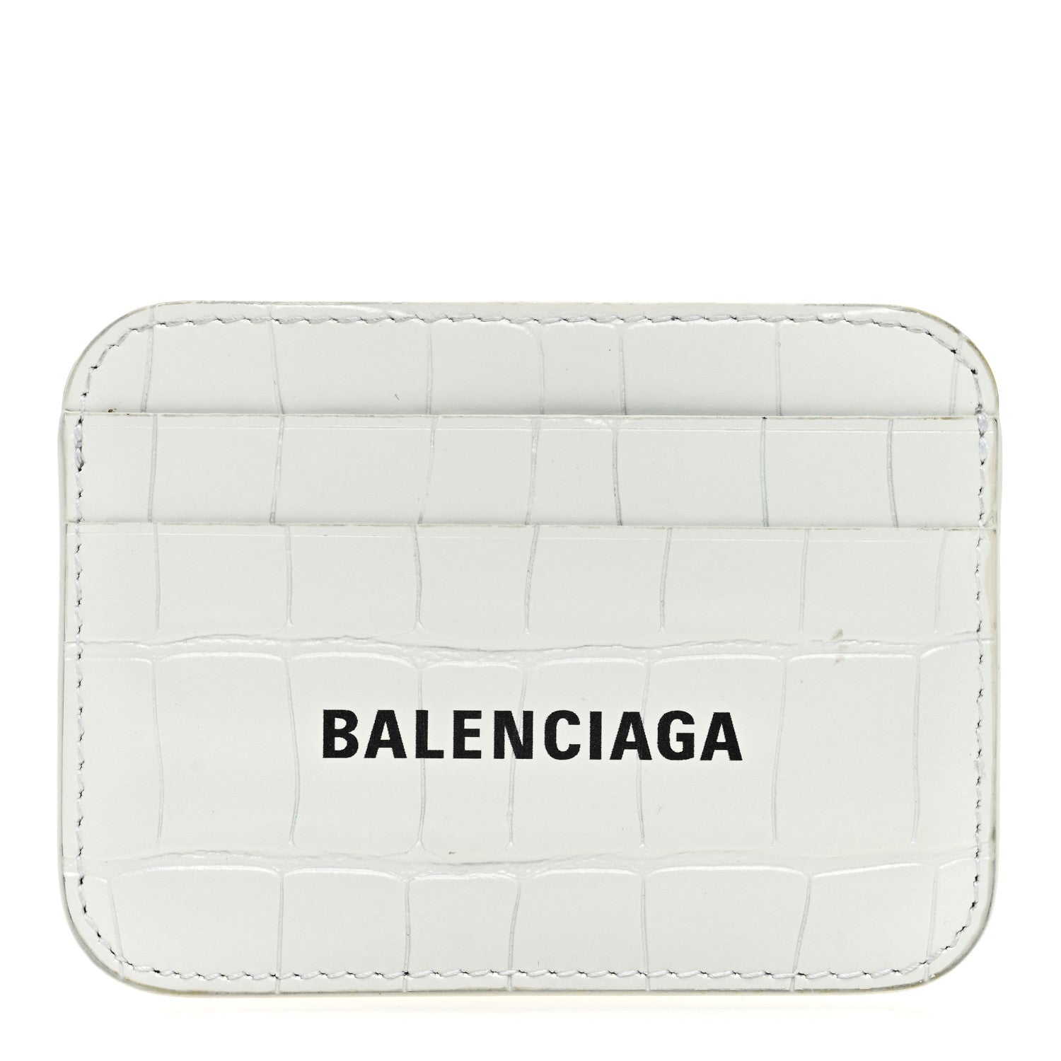 Balenciaga Shiny Calfskin Logo Crocodile Embossed Cash Rounded Card Holder Optic White 1 of 9