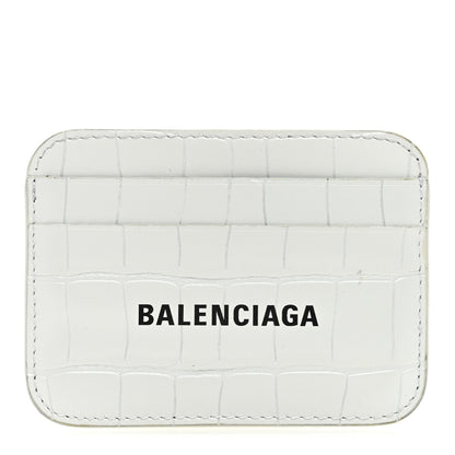 Balenciaga Shiny Calfskin Logo Crocodile Embossed Cash Rounded Card Holder Optic White 1 of 9