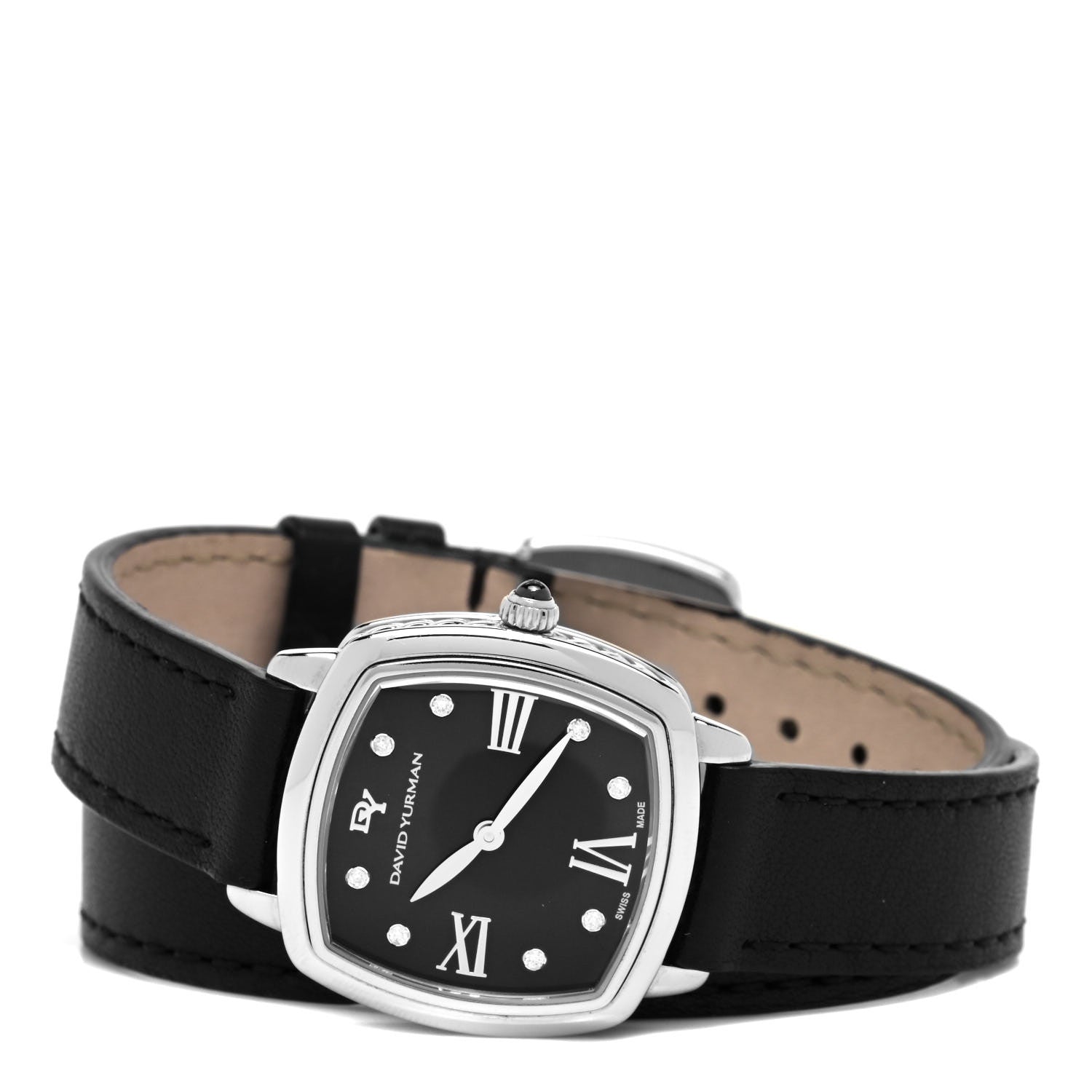 David Yurman Stainless Steel Calfskin Diamond 27mm Albion Wrap Quartz Watch Black 3 of 6
