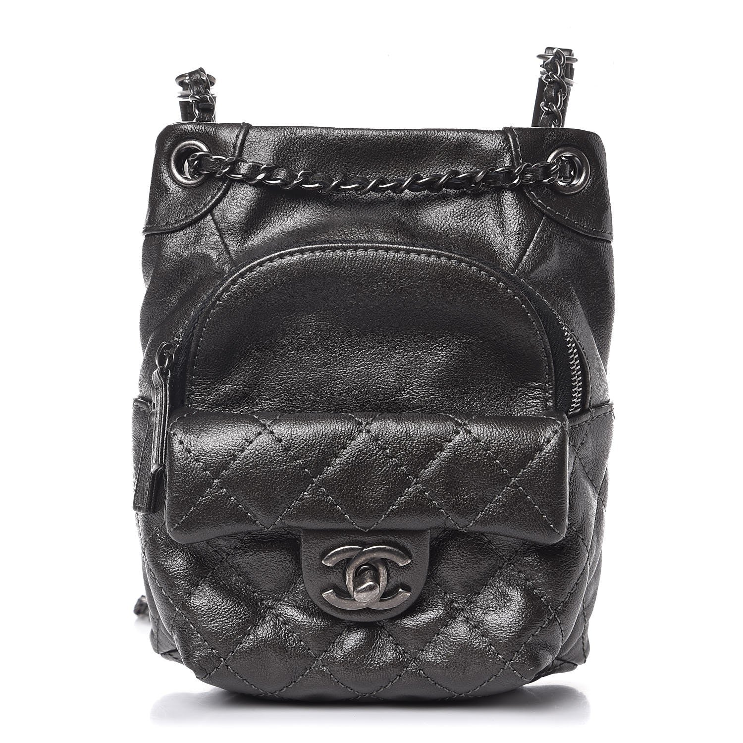 Chanel Metallic Lambskin Quilted Drawstring Backpack Dark Grey 1 of 7
