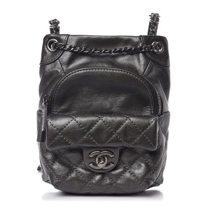 Chanel Metallic Lambskin Quilted Drawstring Backpack Dark Grey 1 of 7