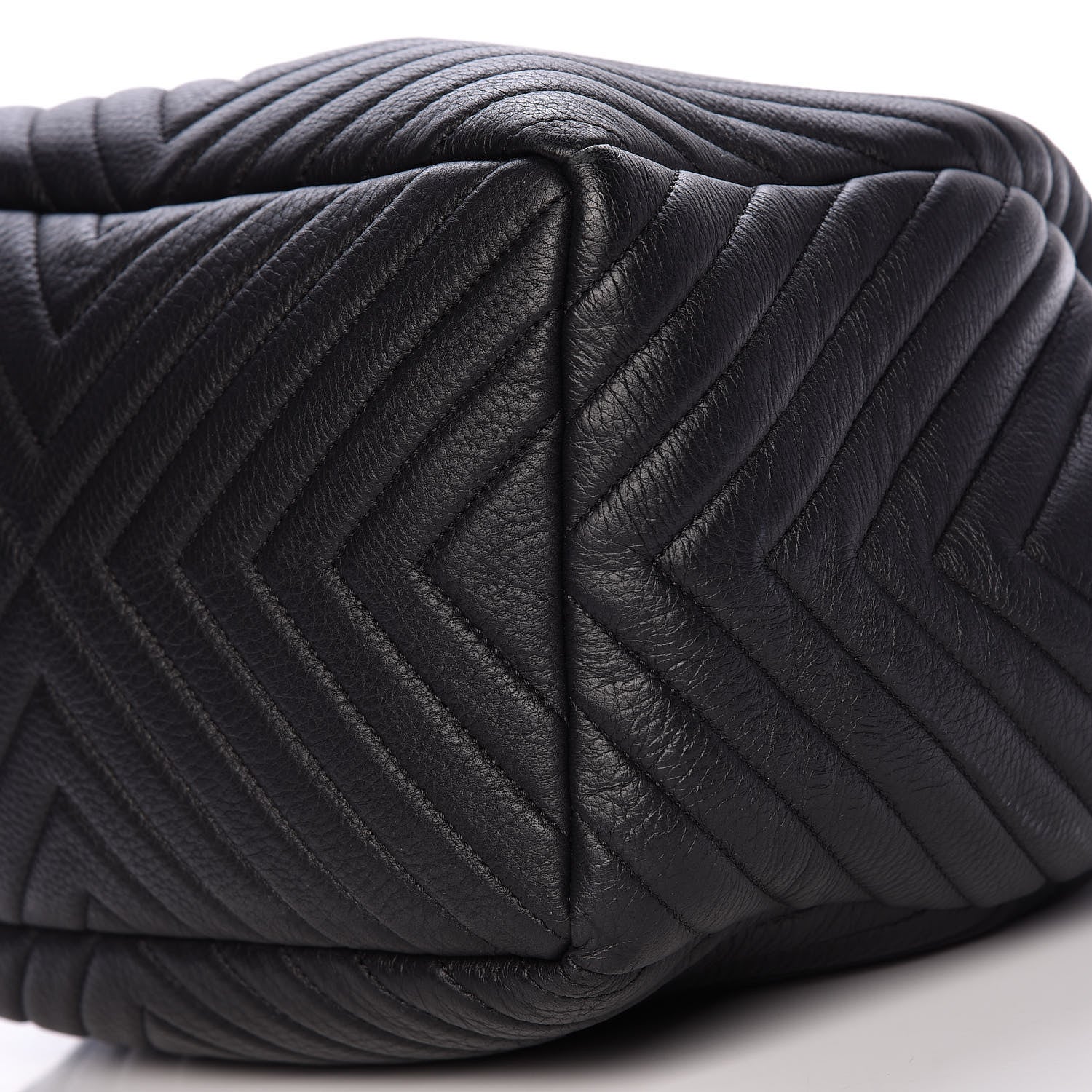 Chanel Deerskin Chevron Large CC Chain Bucket Drawstring Bag Black 10 of 10
