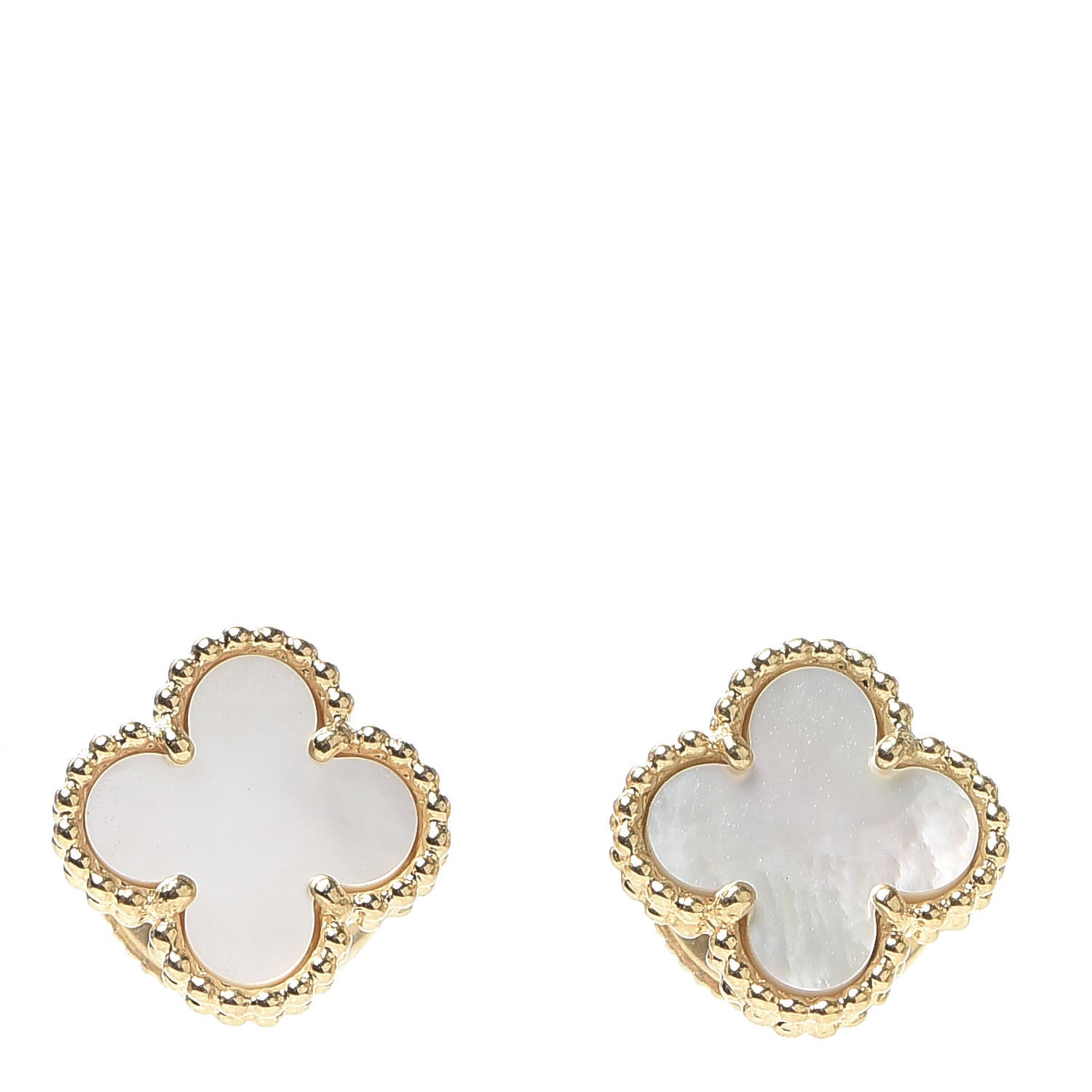 Van Cleef & Arpels 18K Yellow Gold Mother of Pearl Sweet Alhambra Earrings 2 of 11