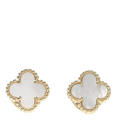 Van Cleef & Arpels 18K Yellow Gold Mother of Pearl Sweet Alhambra Earrings 2 of 11