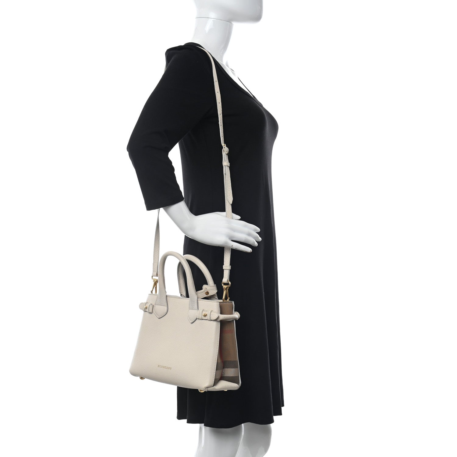 Burberry Grainy Calfskin House Check Small Banner Tote Beige 2 of 13