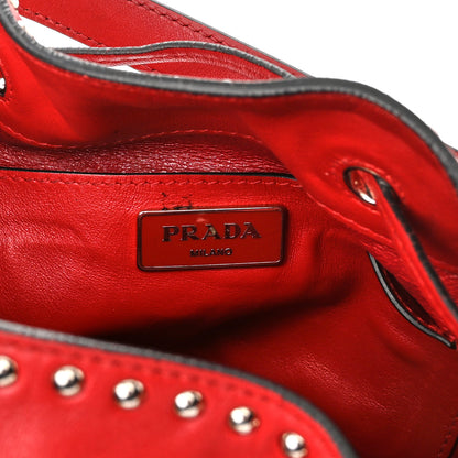 Prada Soft Calf Studded Bucket Bag Rosso 6 of 17