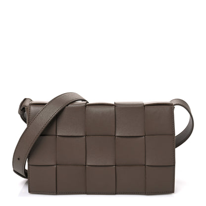 Bottega Veneta Lambskin Maxi Intreccio Cassette Crossbody Bag Taupe Grey 1 of 10