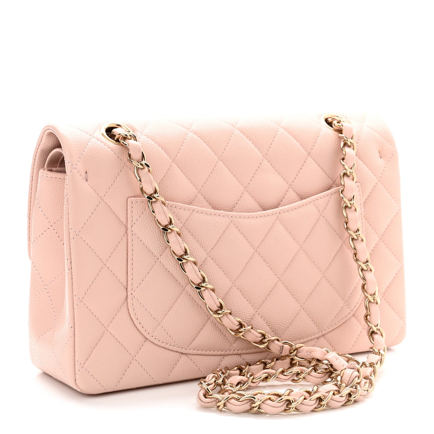 Caviar Quilted Small Double Flap Light Pink
