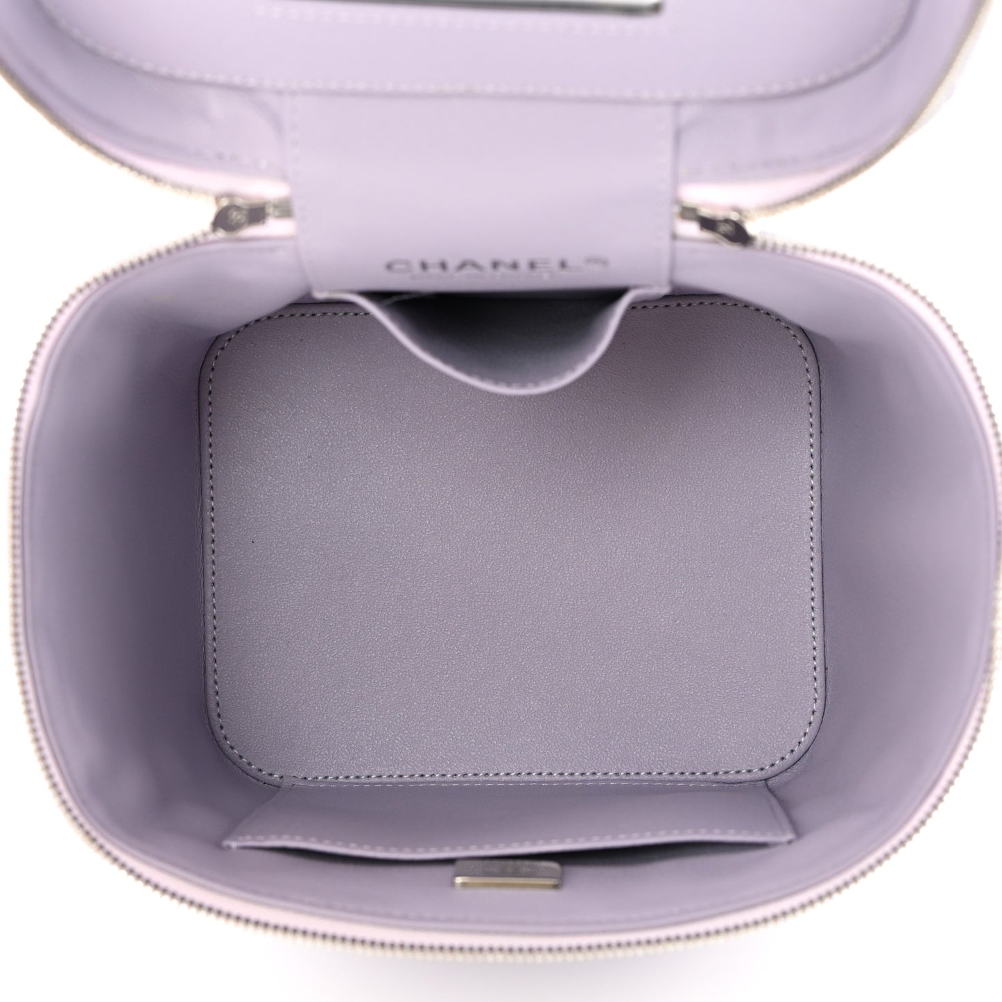 Caviar Quilted Small Top Handle Vanity Case With Chain Light Purple