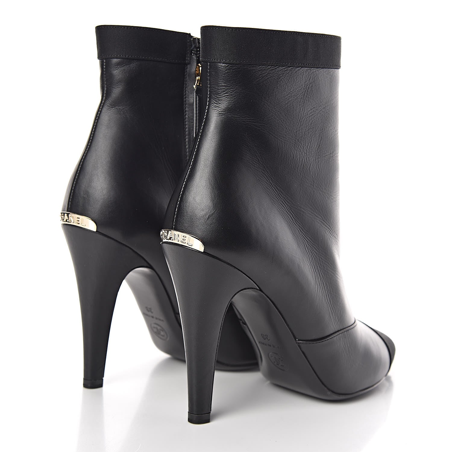 Chanel Lambskin Grosgrain Cap Toe Short Ankle Boots 38 Black 4 of 10
