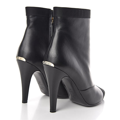 Chanel Lambskin Grosgrain Cap Toe Short Ankle Boots 38 Black 4 of 10