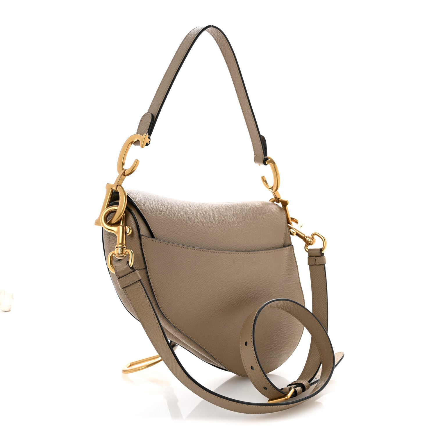 Christian Dior Grained Calfskin Saddle Bag With Strap Taupe 3 of 13