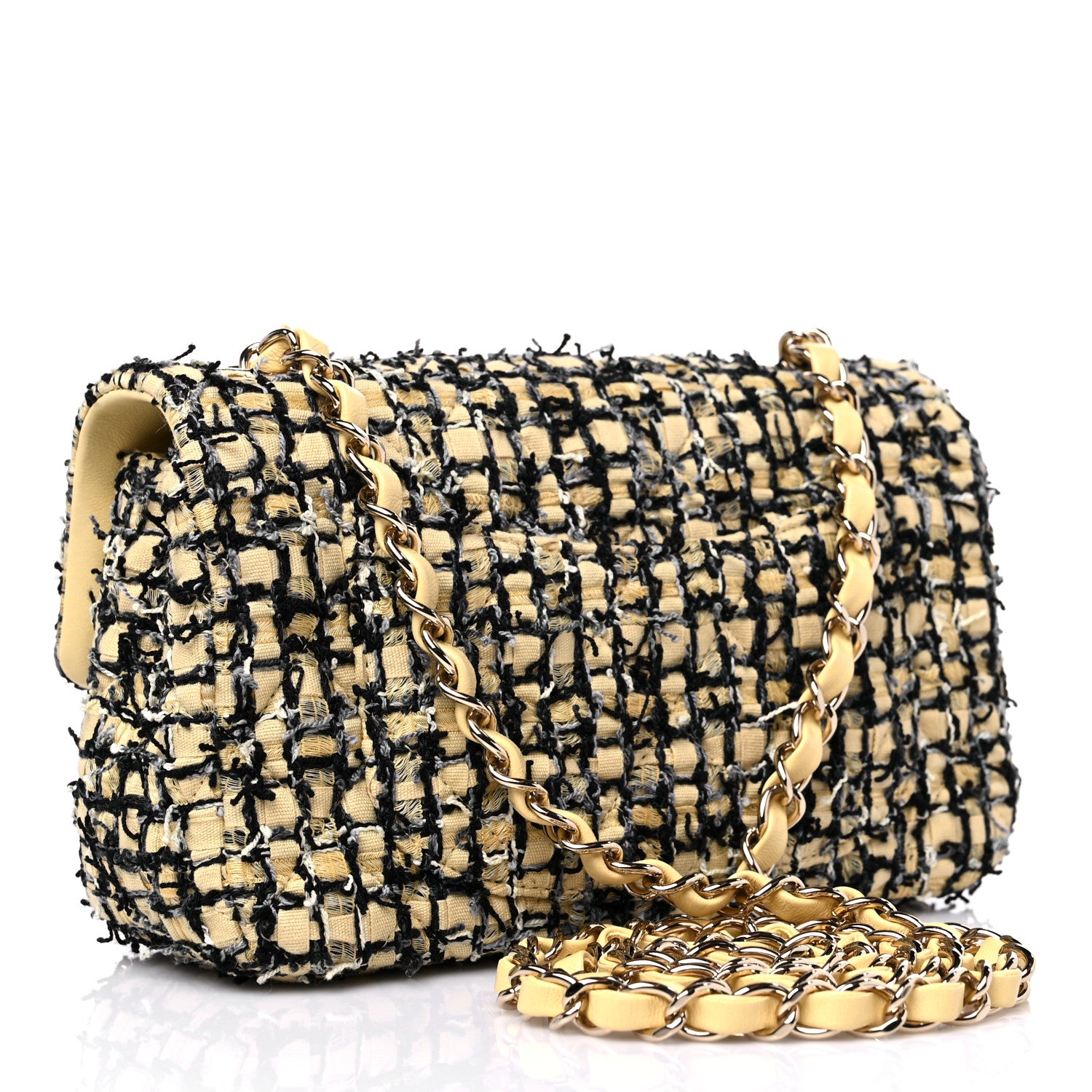 Chanel Tweed Quilted Mini Rectangular Flap Yellow Black 3 of 10