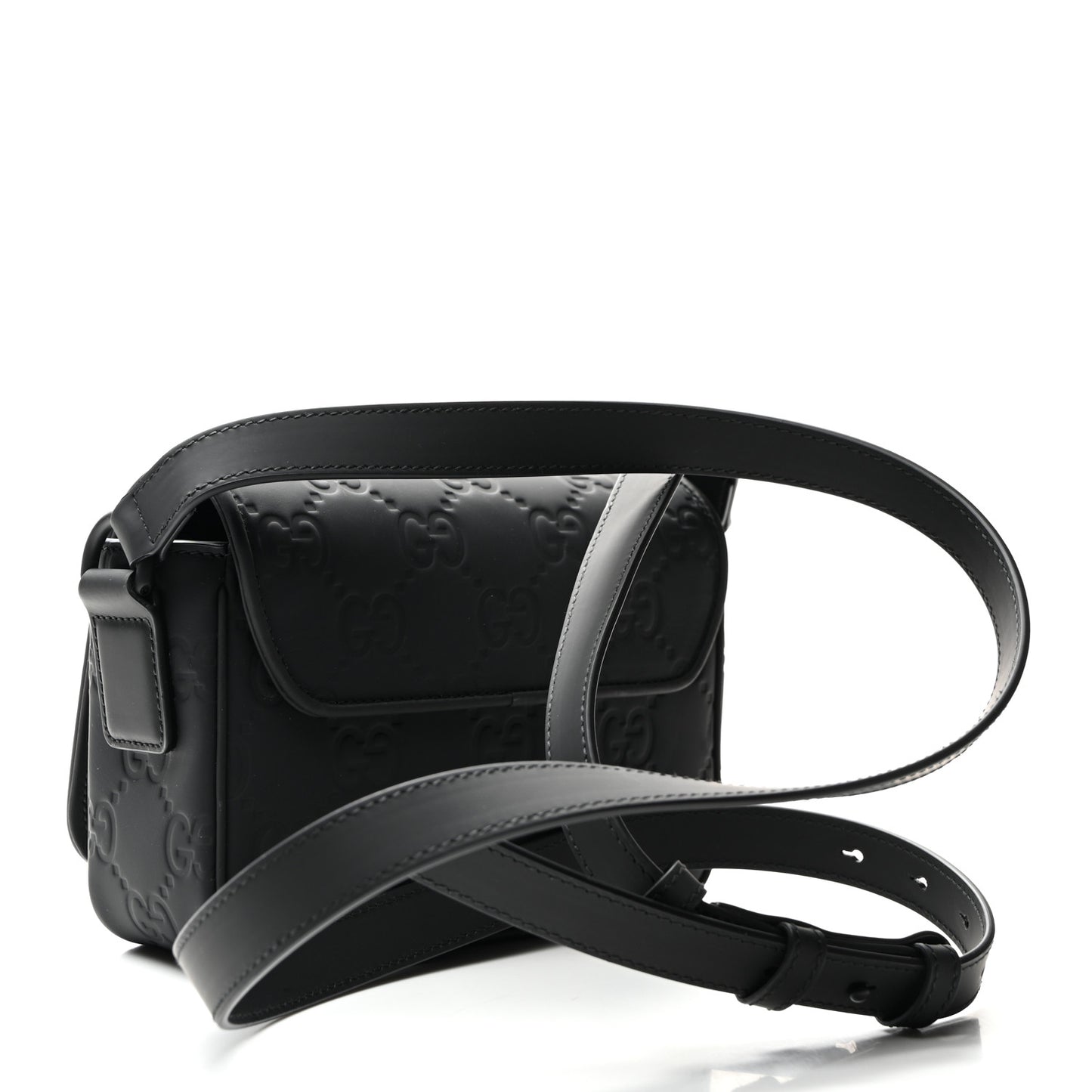 Rubber Effect Calfskin GG Mini Messenger Bag Black