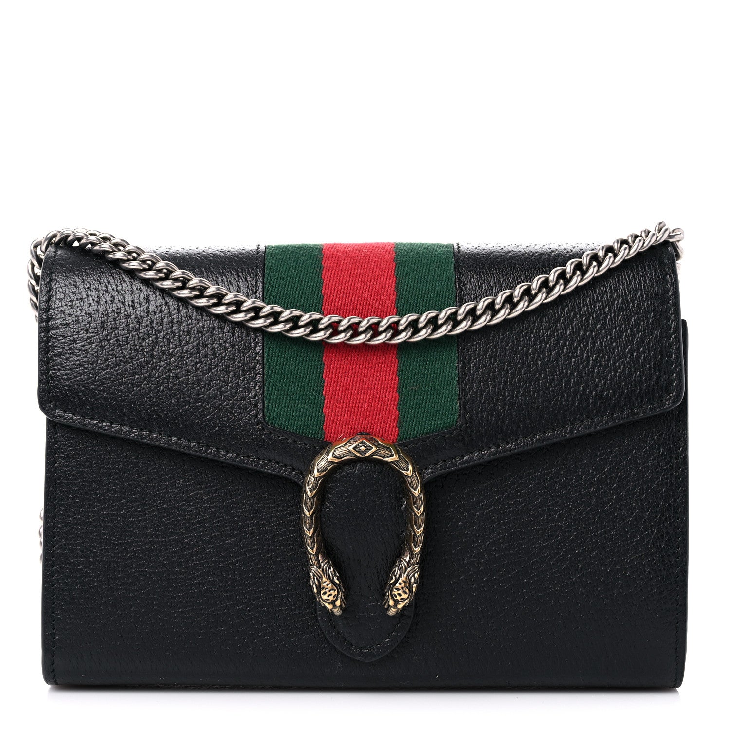Gucci Calfskin Web Mini Dionysus Chain Wallet Black 1 of 11