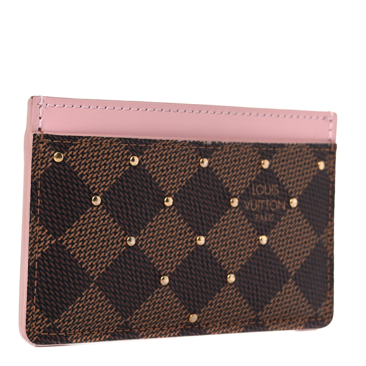 Damier Ebene Studded Card Holder Rose Ballerine