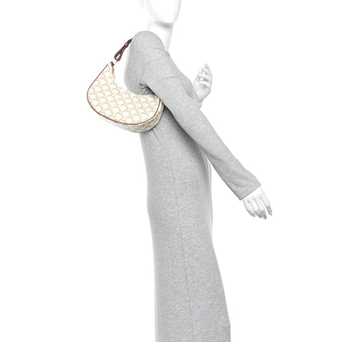 Canvas Calfskin Ava Triomphe Shoulder Bag White