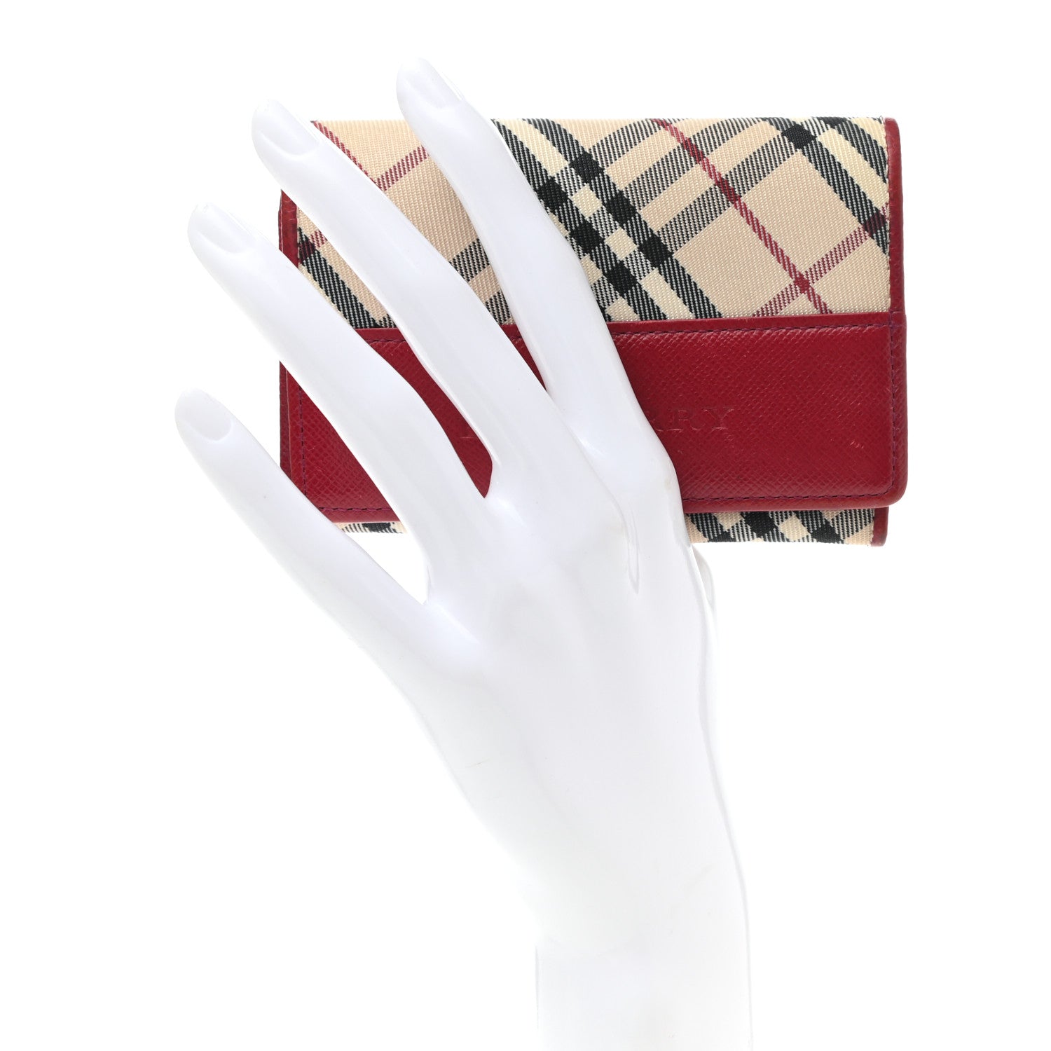 Burberry Calfskin Nova Check Flap Wallet Red 2 of 7