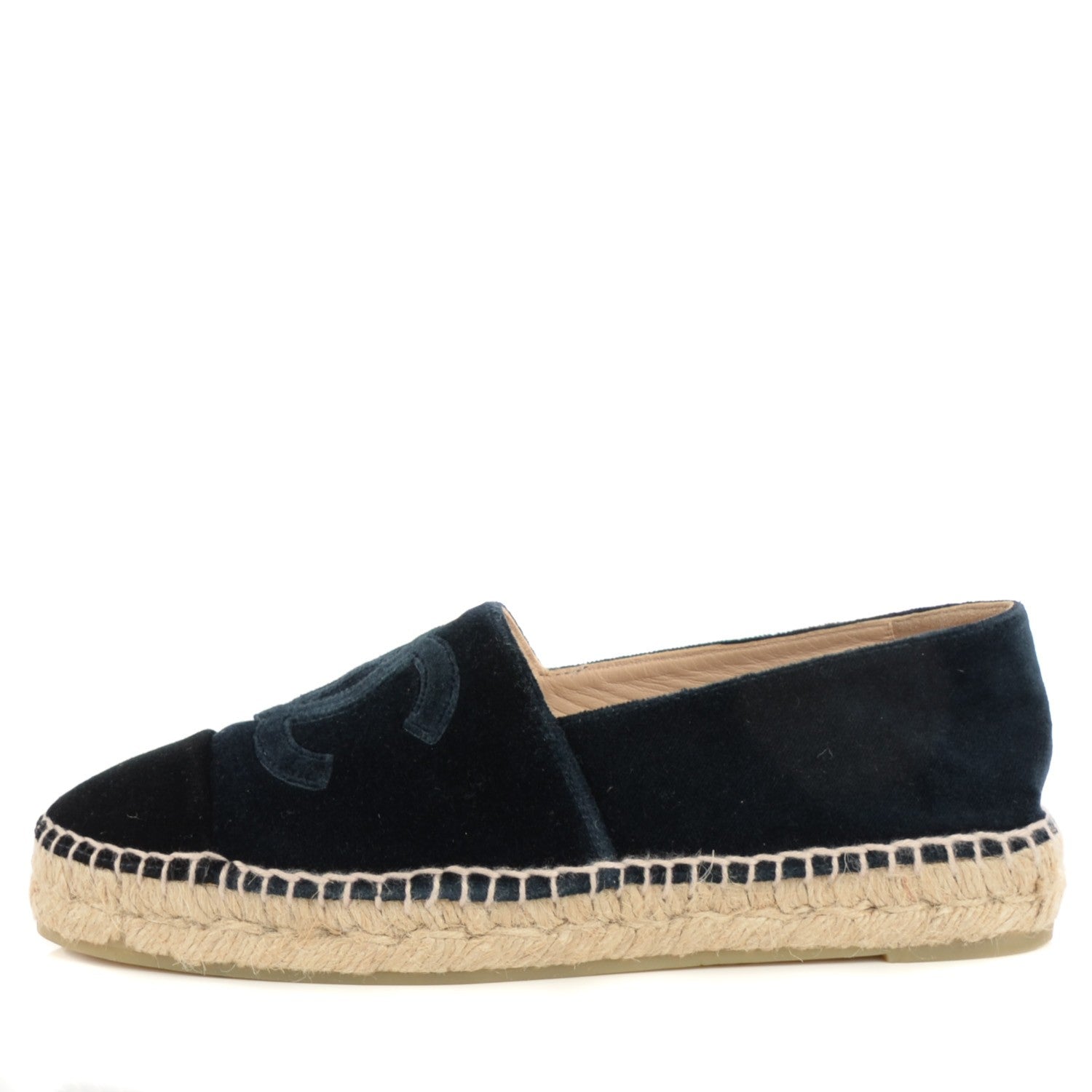 Chanel Velvet CC Espadrilles 38 Navy Black 1 of 9