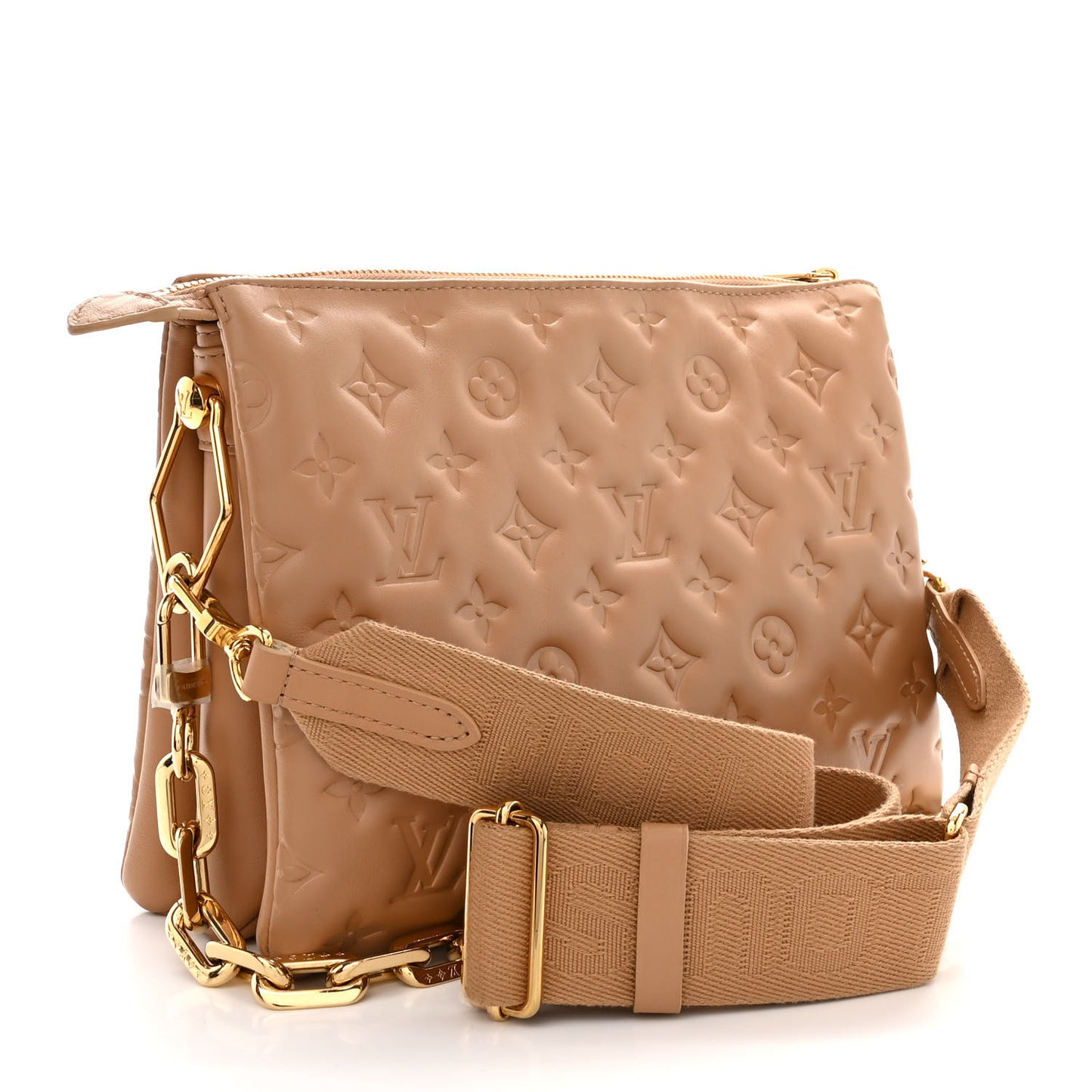 Lambskin Embossed Monogram Coussin PM Camel