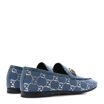 Gucci Canvas Lame GG Monogram Horsebit Womens Jordaan Loafers 36 Blue Silver Cornflower Blue 4 of 9