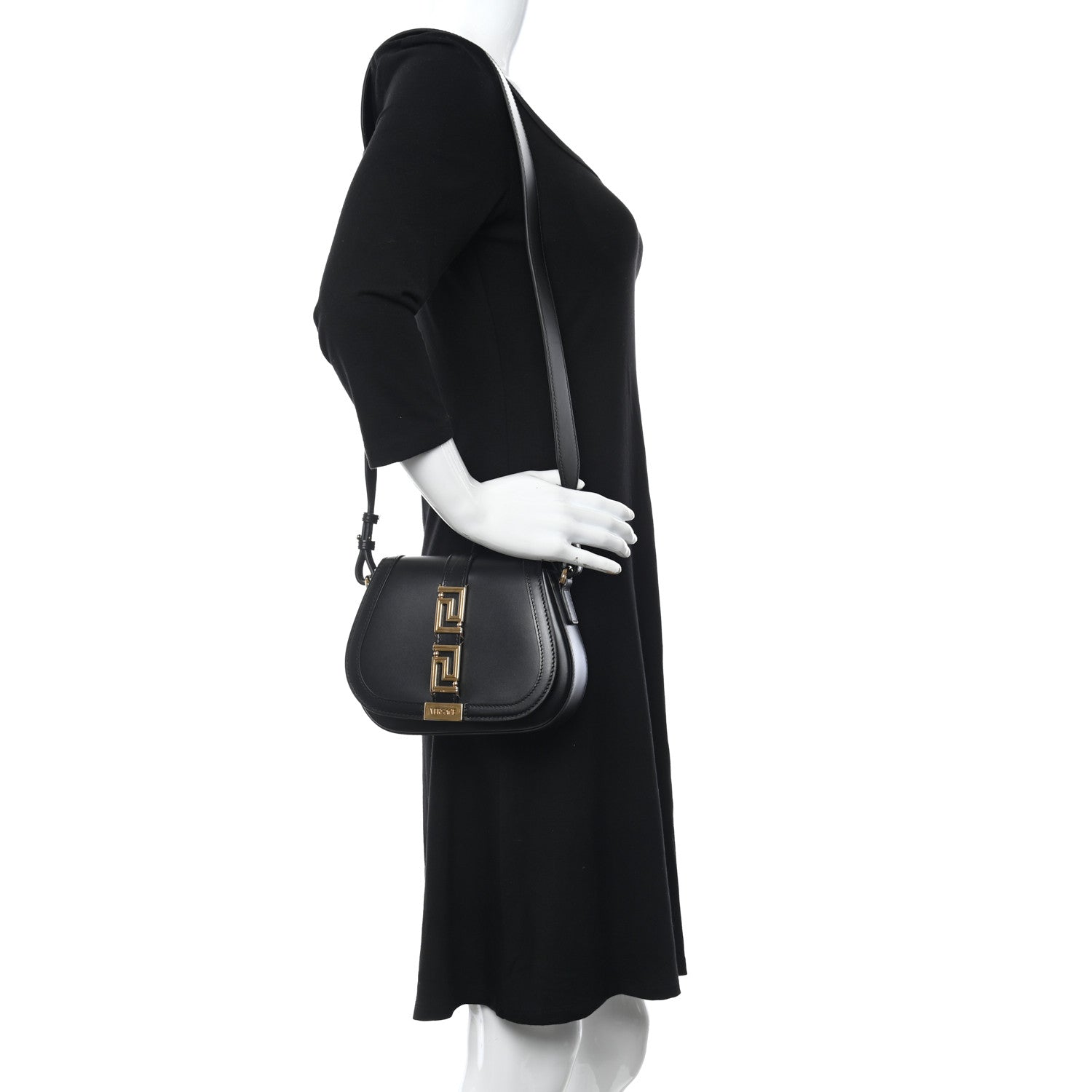 Versace Calfskin Small Greca Goddess Shoulder Bag Black 3 of 12