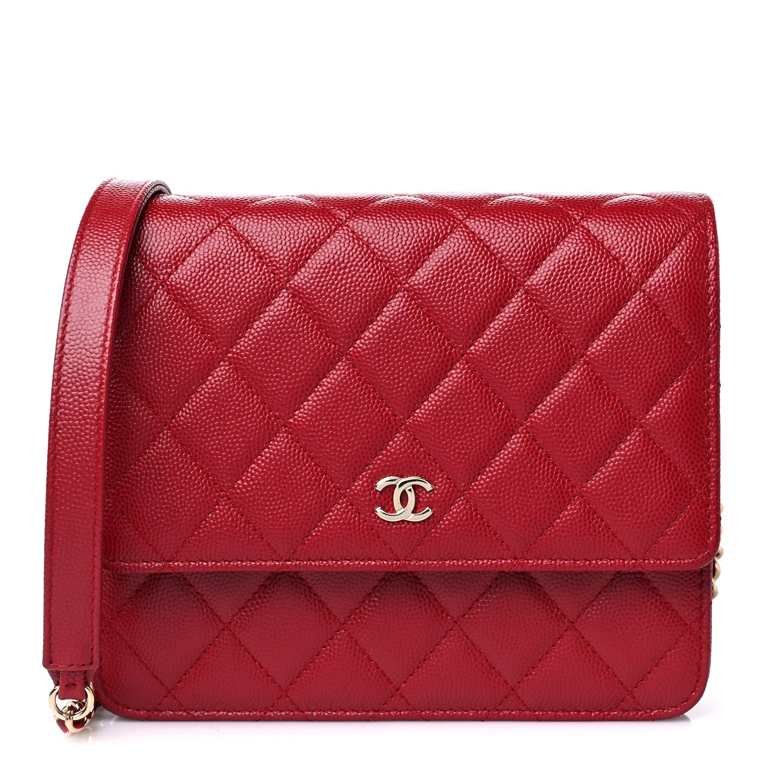 Chanel Caviar Quilted Square Wallet On Chain WOC Dark Red 1 of 13