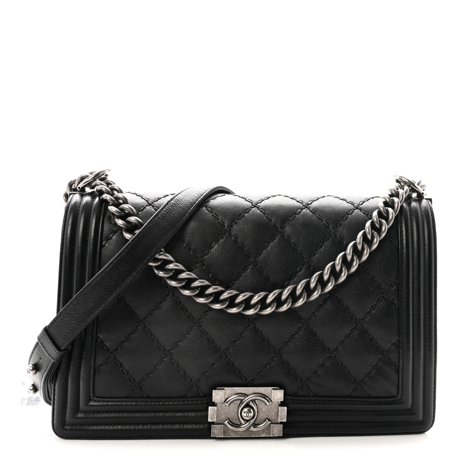 Chanel Calfskin Quilted Double Stitch New Medium Boy Flap Black 1 of 10